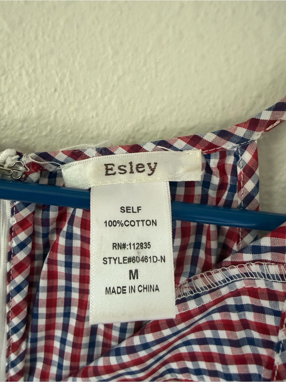 Esley Red White Blue Gingham Mini Dress Medium - Picture 2 of 6